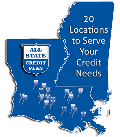 All-State Credit Plan, LLC Louisiana / Mississippi Locations Map